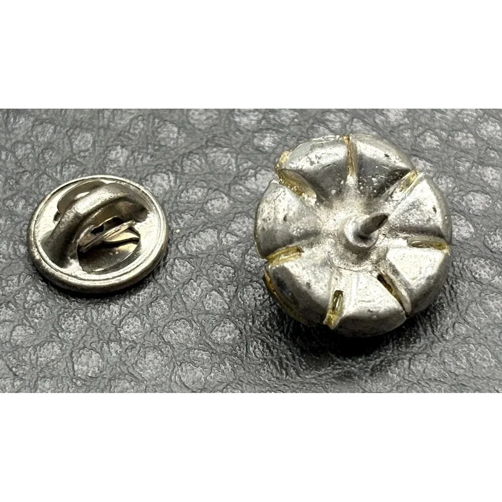 Vintage Art Deco Pot Metal Keystone Rhinestone Crystal Red Enamel Flower Button
